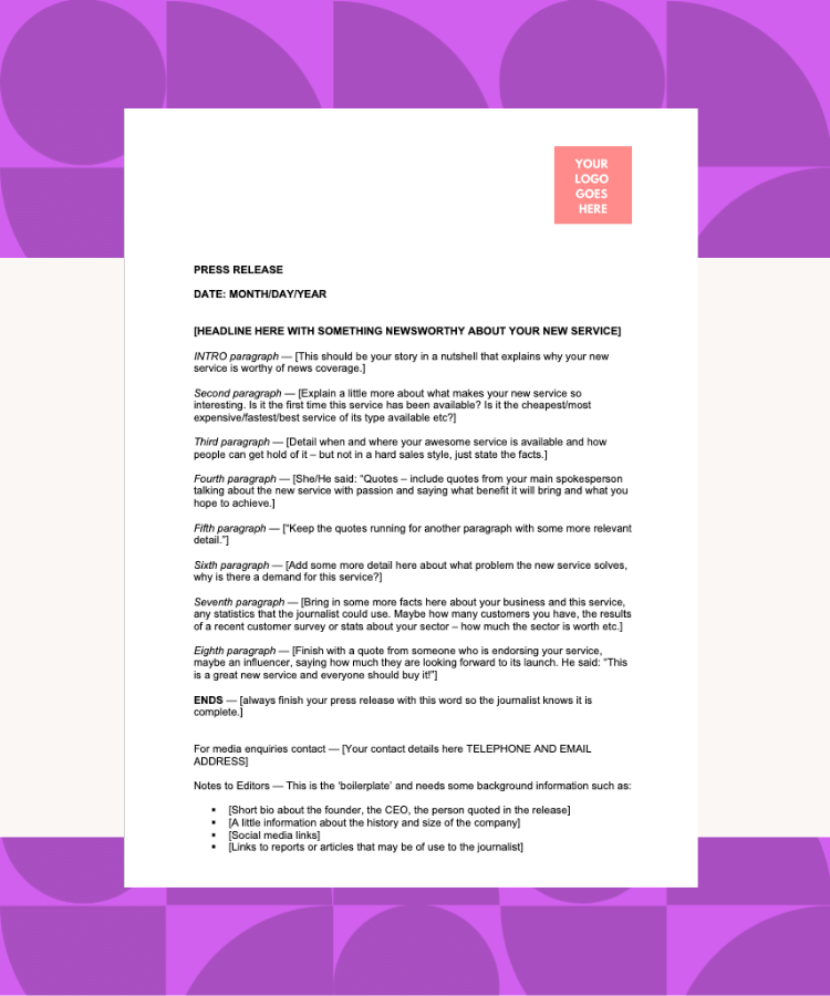 New service press release template